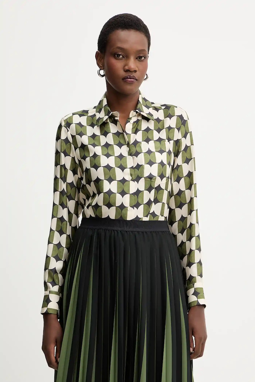 Weekend Max Mara cămașă de mătase RIVE culoarea verde, cu guler clasic, regular, 2525116062600