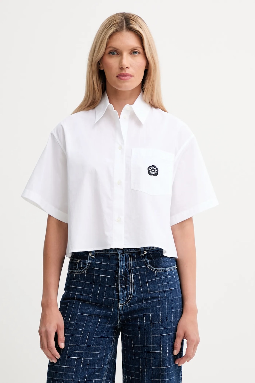 Kenzo cămașă din bumbac culoarea alb, cu guler clasic, relaxed, FF62CH2469LH