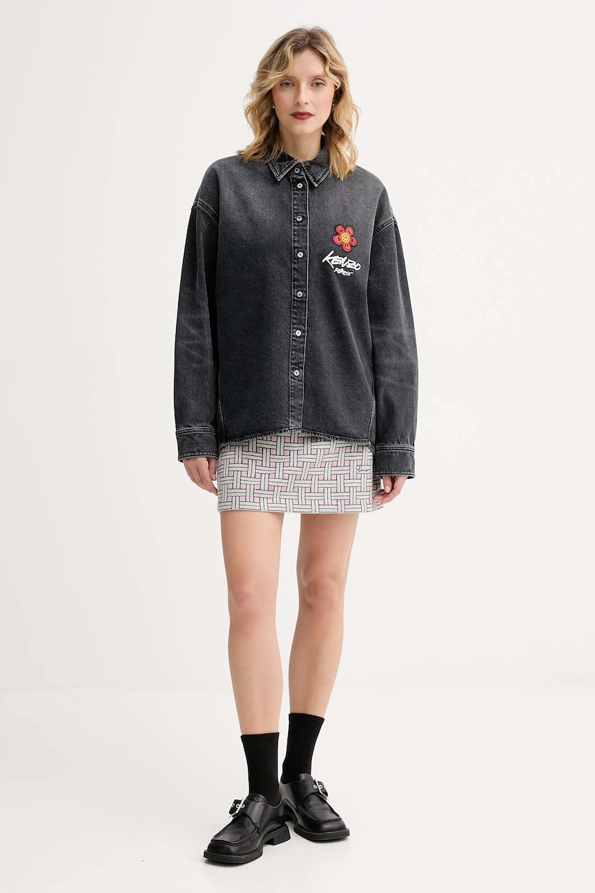 Джинсовая рубашка Kenzo цвет серый relaxed классический воротник FF62DC2506C8 Джинсовая рубашка Kenzo цвет серый relaxed классический воротник FF62DC2506C8