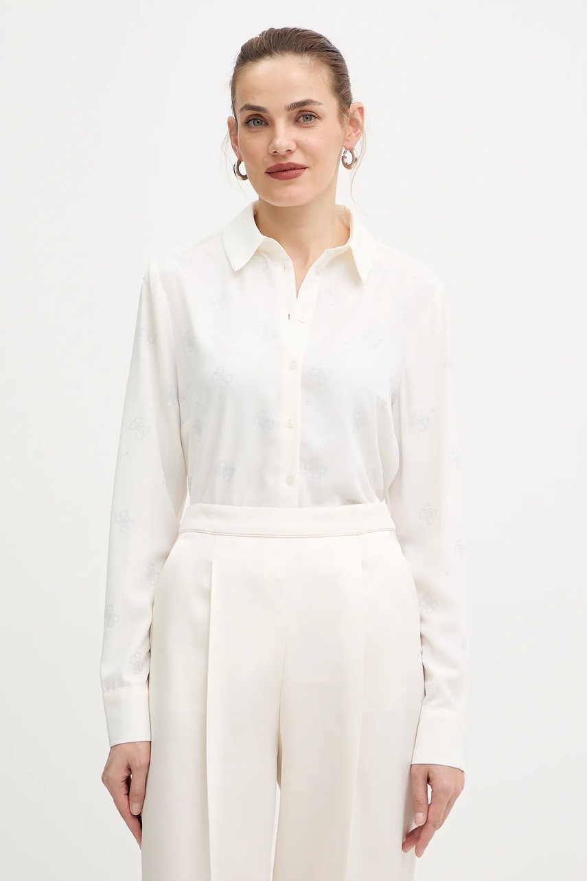 Levně Košile Guess dámská, béžová barva, regular, s klasickým límcem, W5BH80 W2982