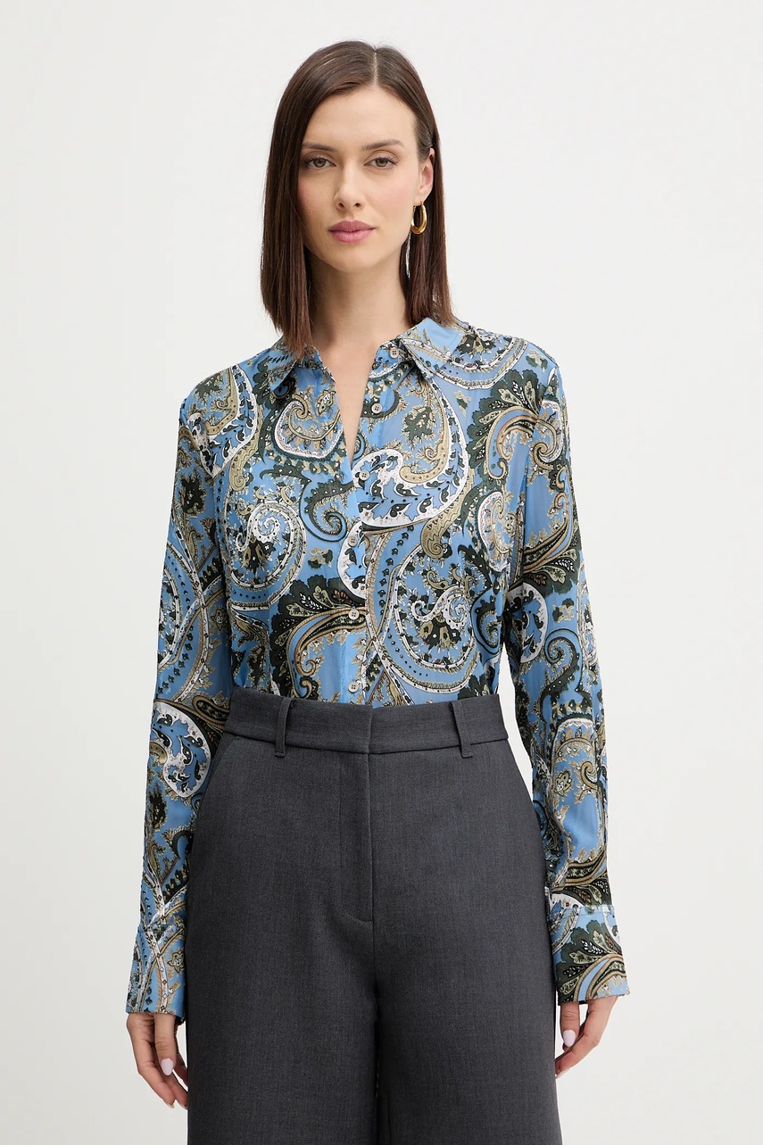 Levně Košile Guess CLARISSE dámská, modrá barva, regular, s klasickým límcem, W5BH78 W2770