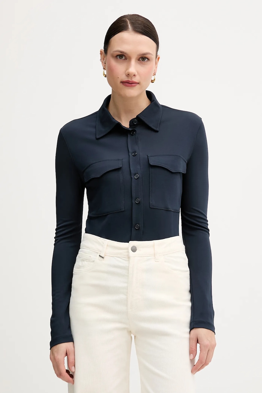 Sisley cămașă culoarea bleumarin, cu guler clasic, regular, 54HXLQ09M