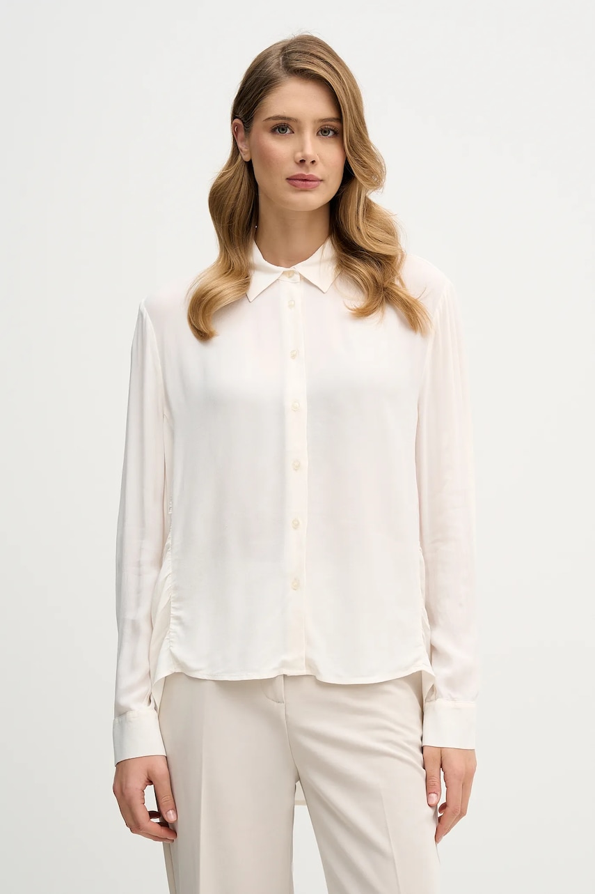 Sisley cămașă culoarea bej, cu guler clasic, regular, 5IDTLQ09G