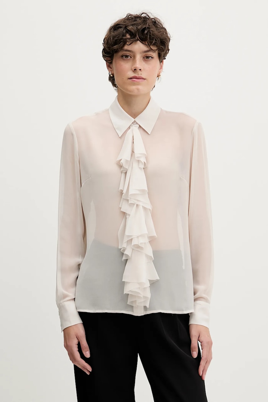 Sisley cămașă culoarea bej, cu guler clasic, regular, 5NOXLQ09T