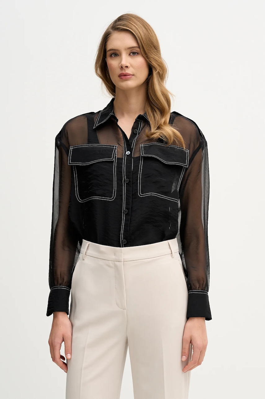 Sisley cămașă culoarea negru, cu guler clasic, relaxed, 5VGNLQ09I