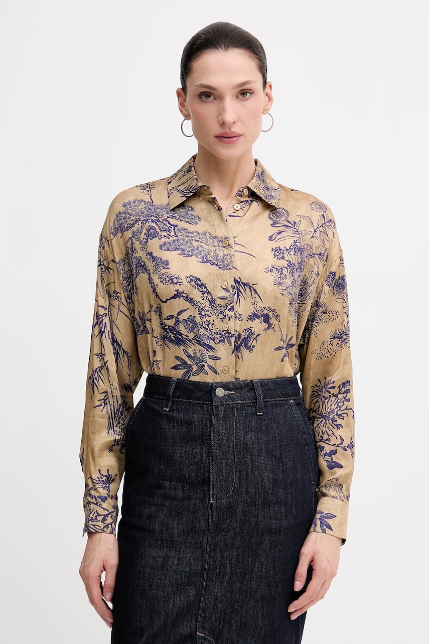 Sisley cămașă culoarea bej, cu guler clasic, relaxed, 5IBNLQ07F