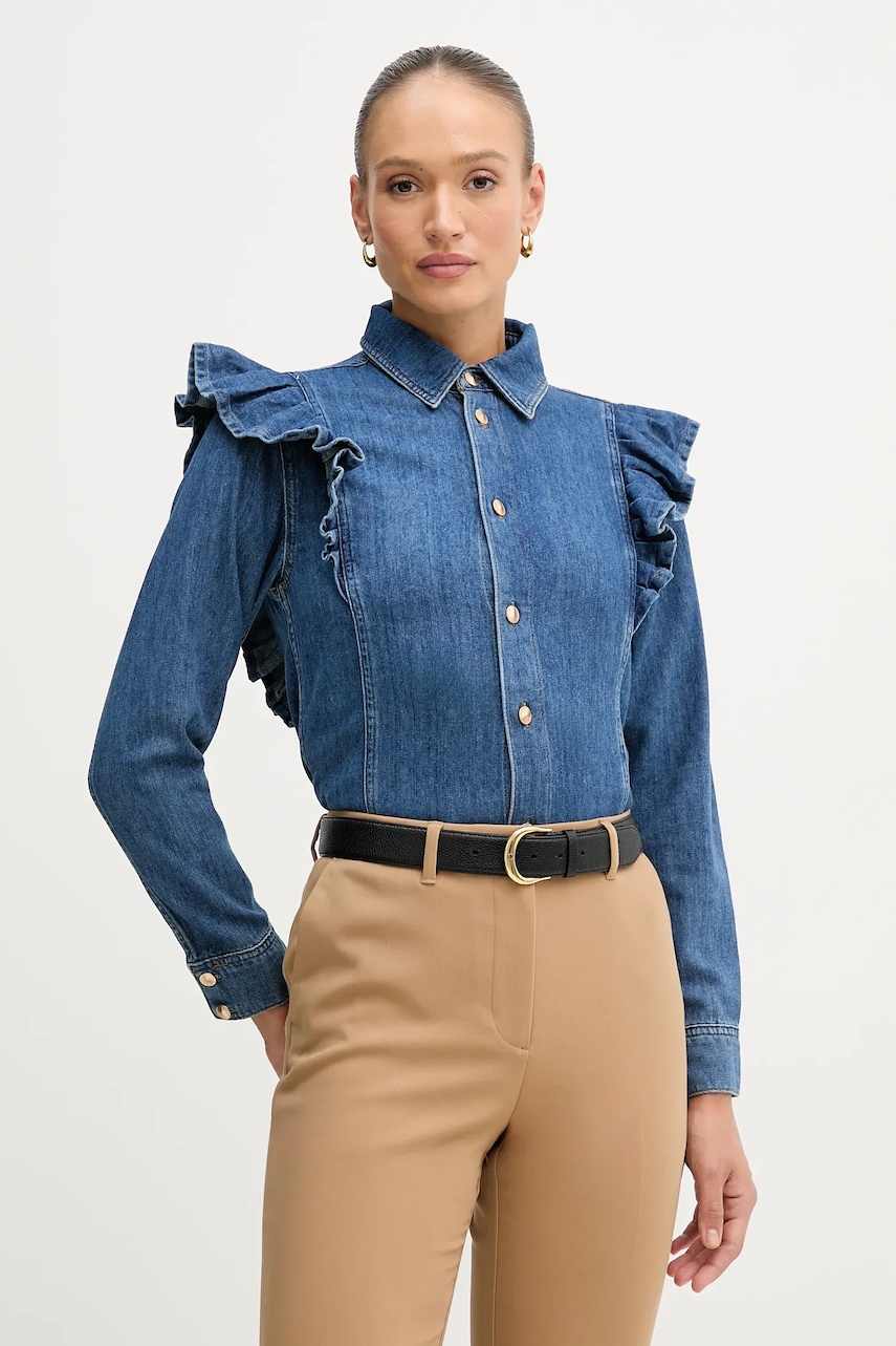 Sisley cămașă din bumbac culoarea bleumarin, cu guler clasic, regular, 53GELQ09N