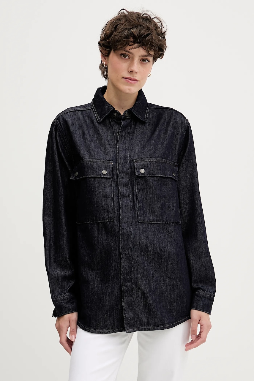 Sisley cămașă culoarea bleumarin, cu guler clasic, regular, 547ZLQ09D