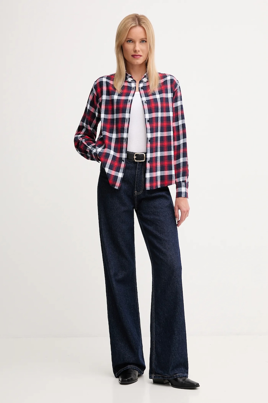 Хлопковая рубашка Pepe Jeans цвет бордовый regular со стойкой PL3051311 Хлопковая рубашка Pepe Jeans цвет бордовый regular со стойкой PL3051311