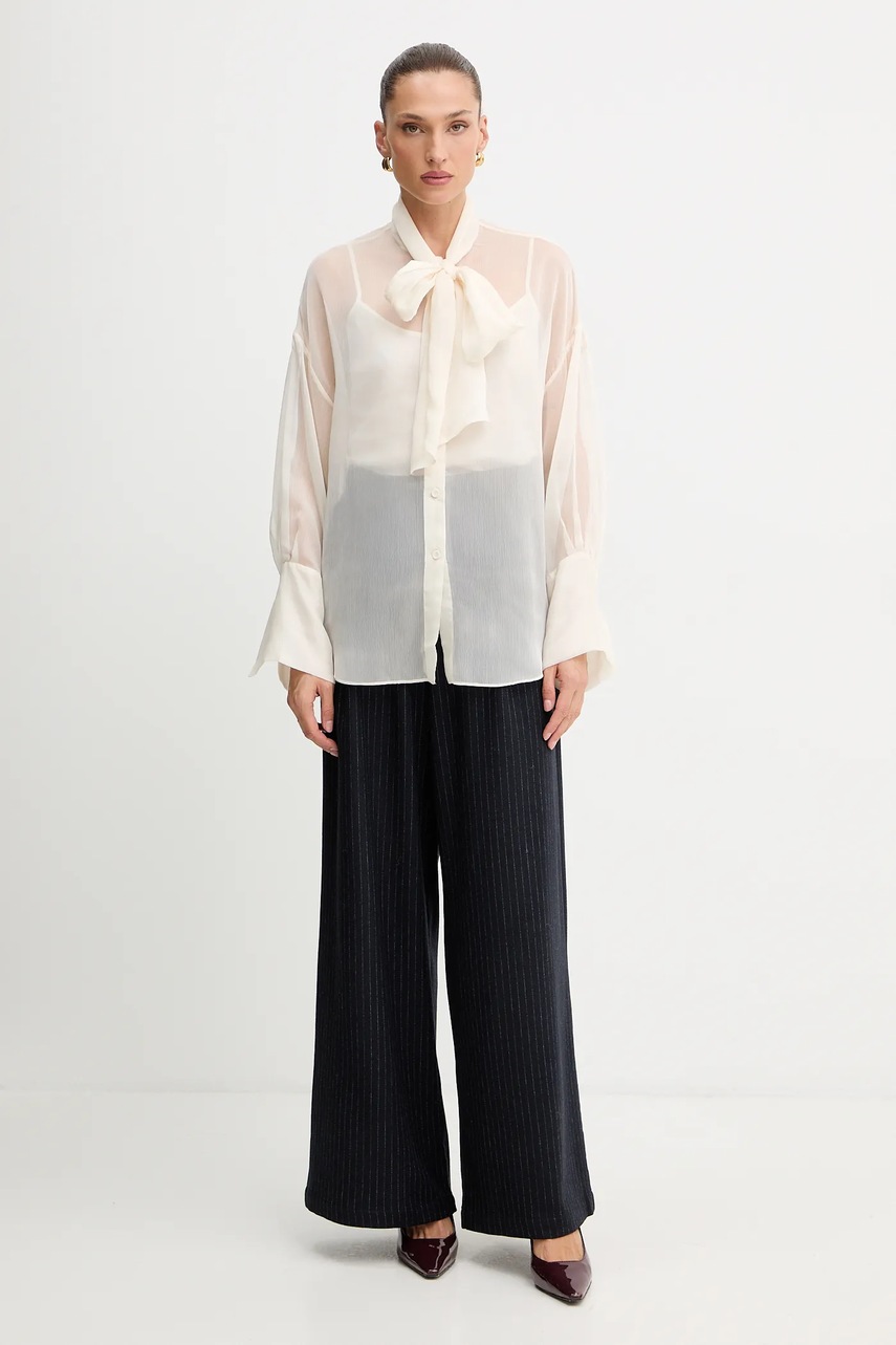 Рубашка Twinset цвет бежевый regular декольте c завязкой 252AT2210