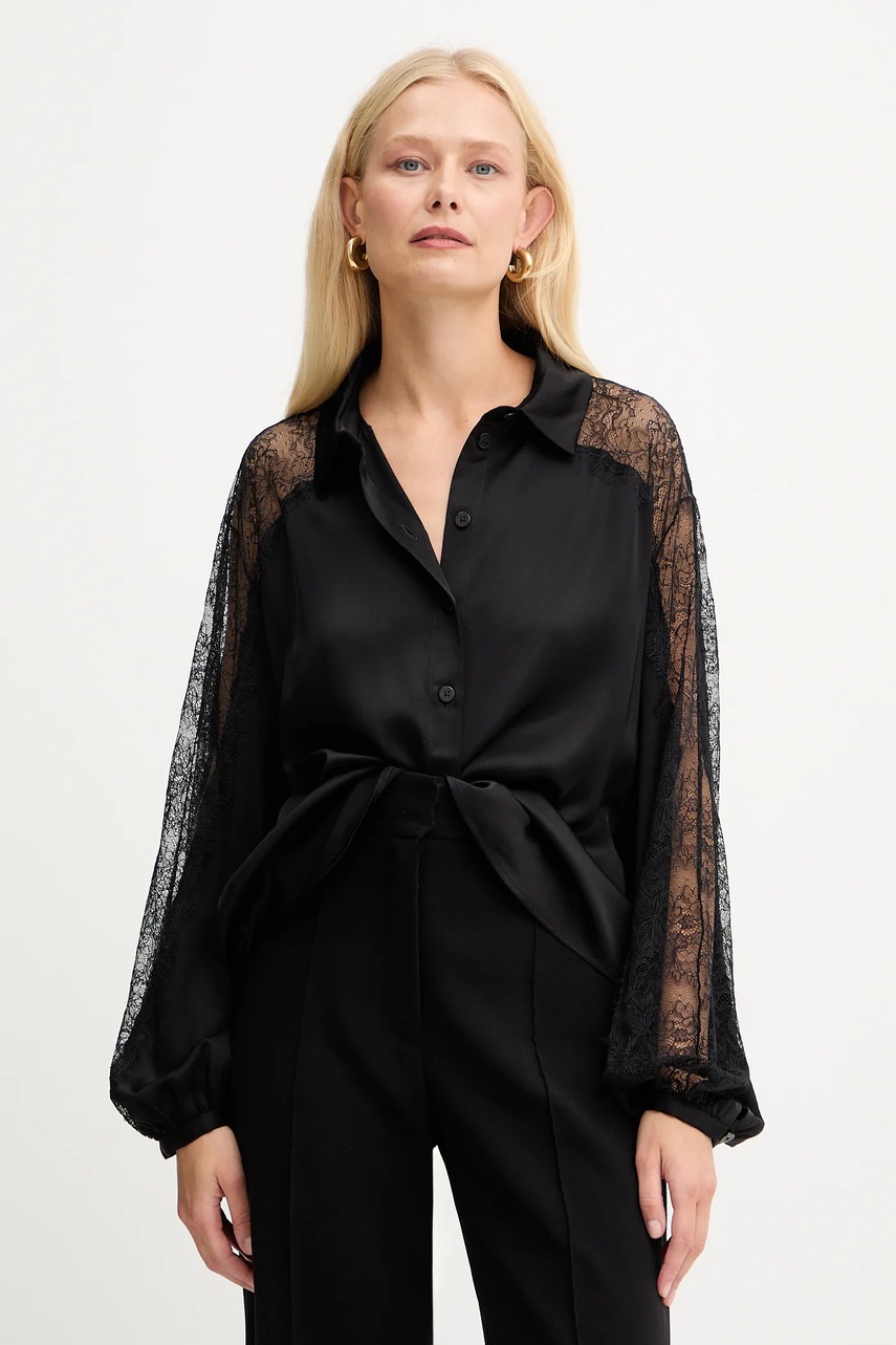 Levně Košile Twinset dámská, černá barva, relaxed, s klasickým límcem, 252LL2TBB