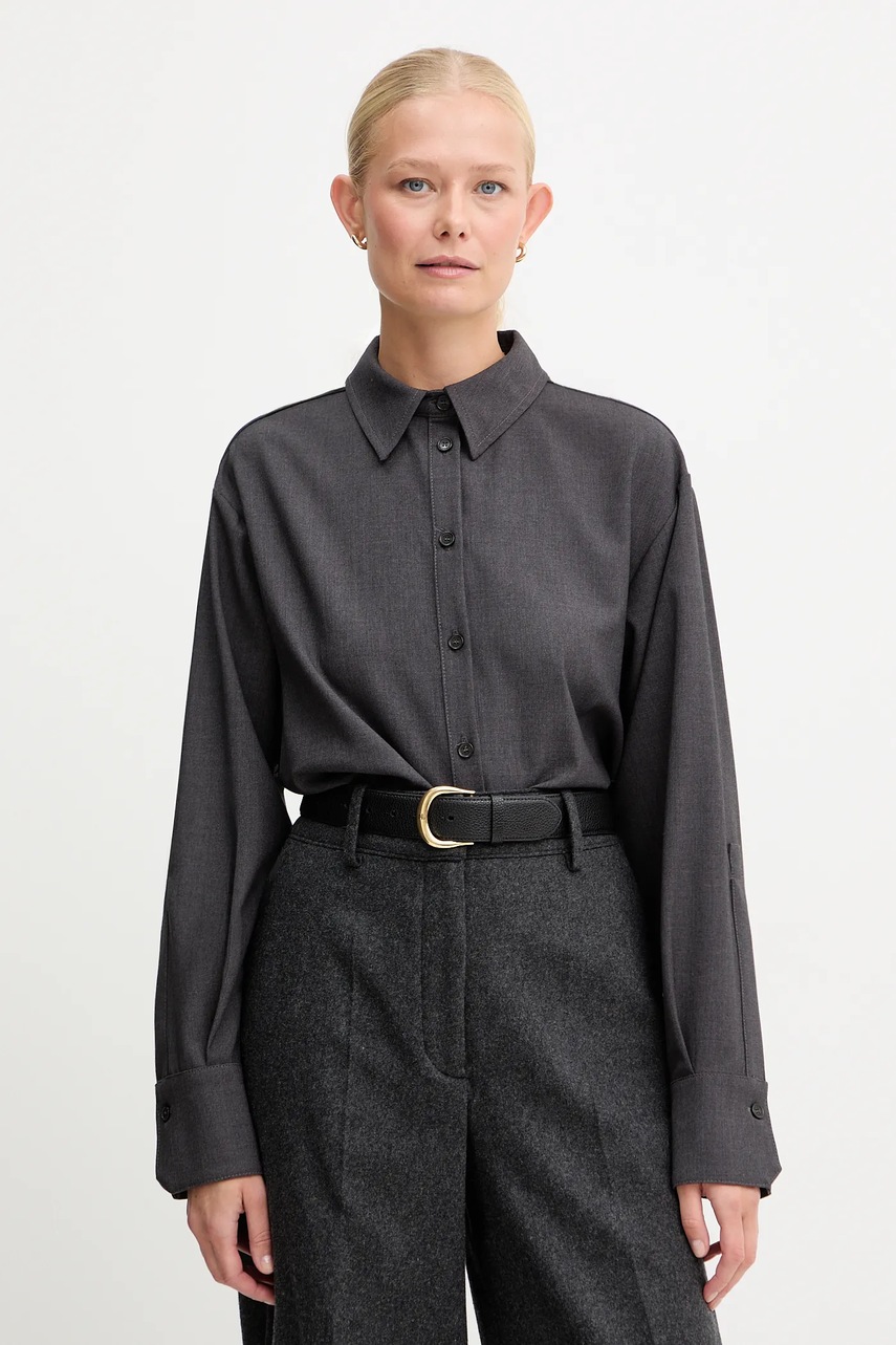 Levně Košile Twinset dámská, šedá barva, relaxed, s klasickým límcem, 252TF2040