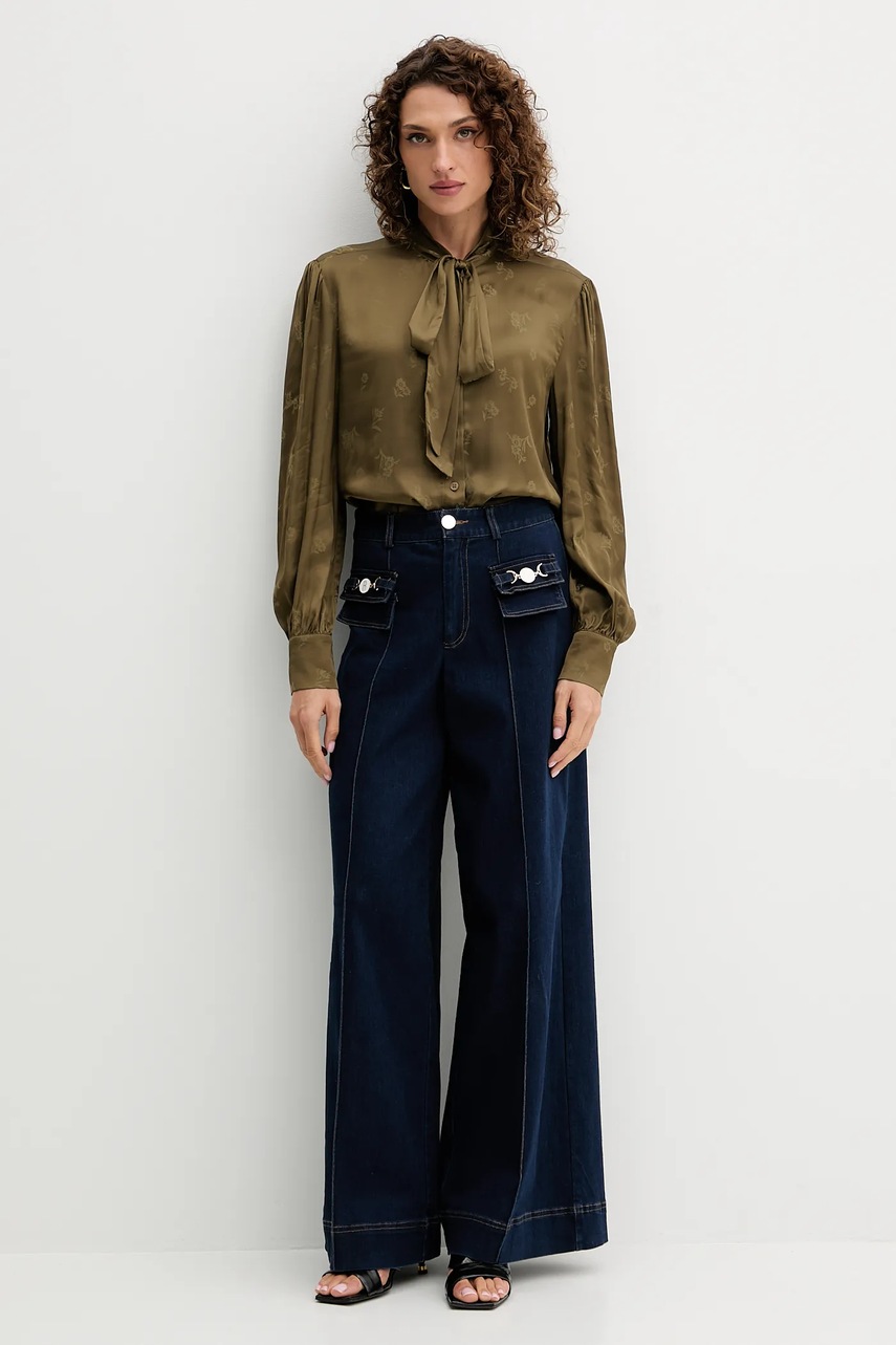 Рубашка Twinset цвет зелёный regular декольте c завязкой 252TT2361