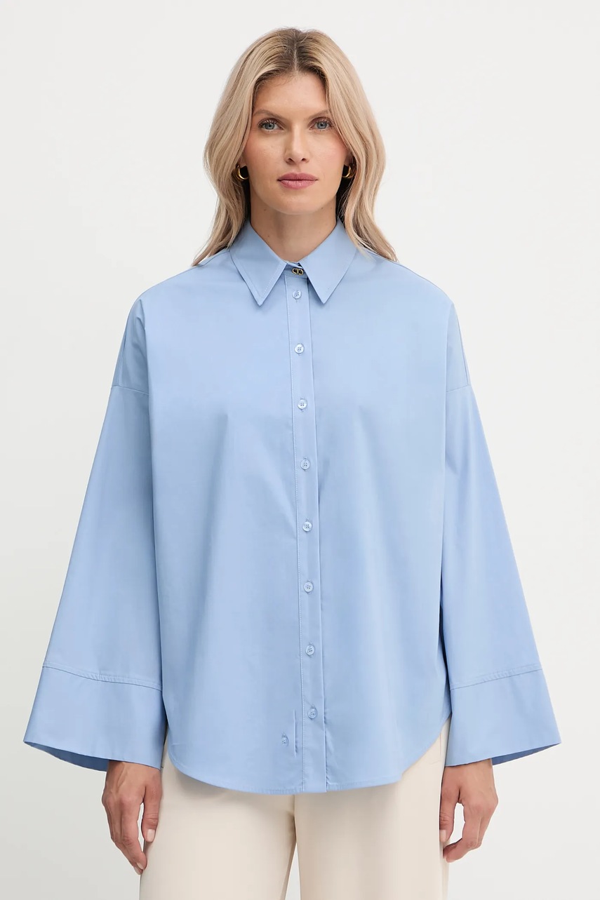 Levně Košile Twinset dámská, modrá barva, relaxed, s klasickým límcem, 252TF2072