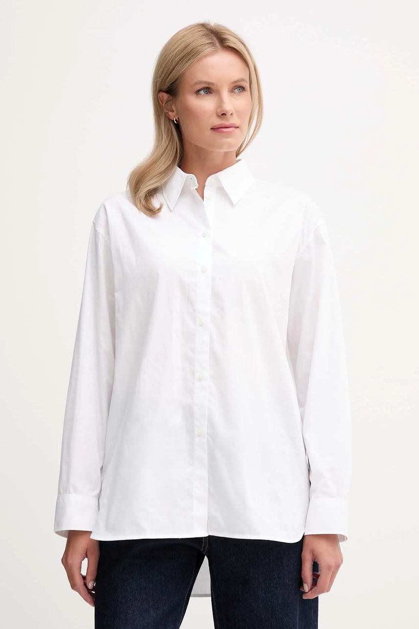 Levně Bavlněná košile Calvin Klein Jeans dámská, bílá barva, relaxed, s klasickým límcem, LV044D167G