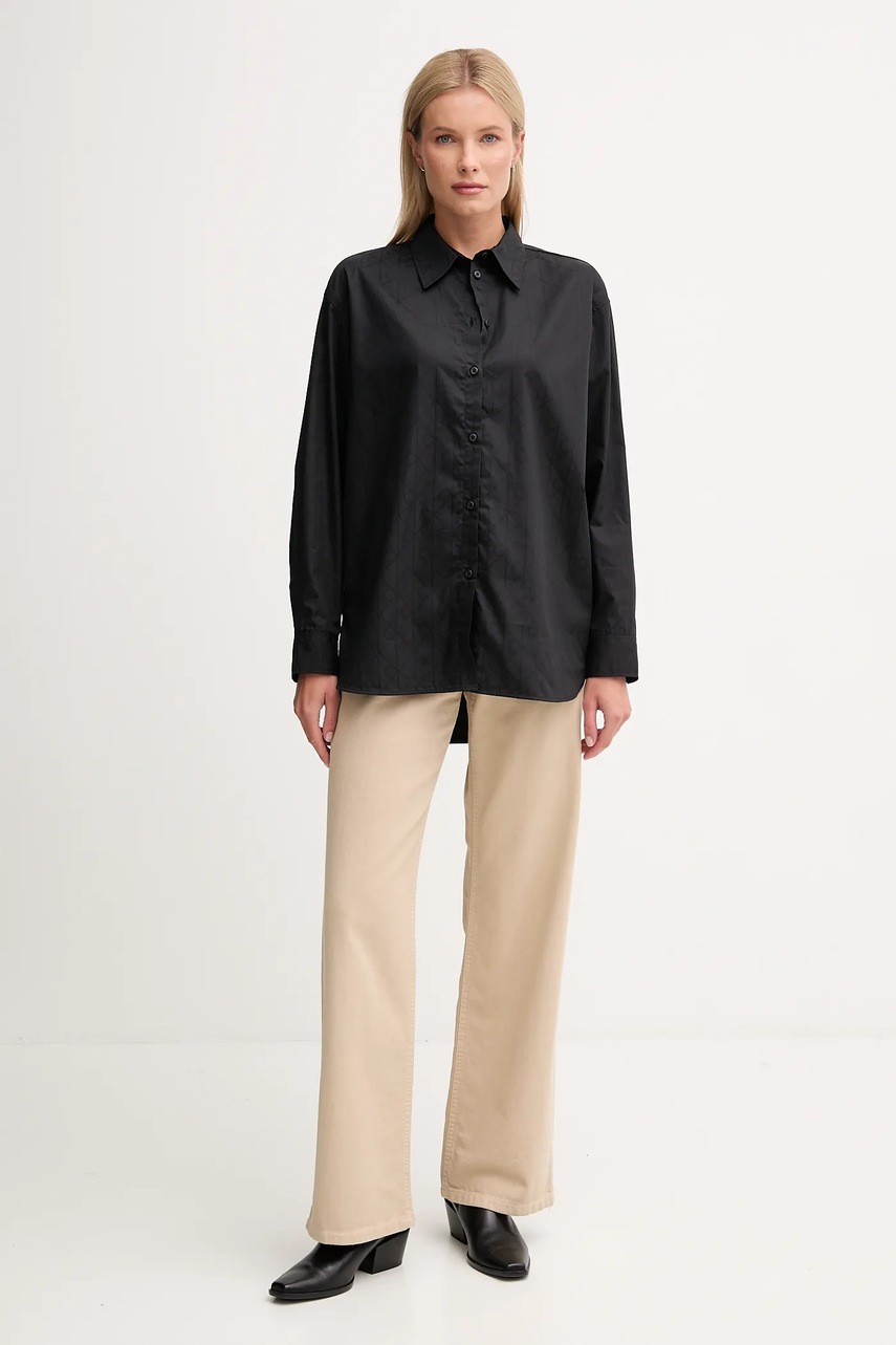Хлопковая рубашка Calvin Klein Jeans цвет чёрный relaxed классический воротник LV044D167G