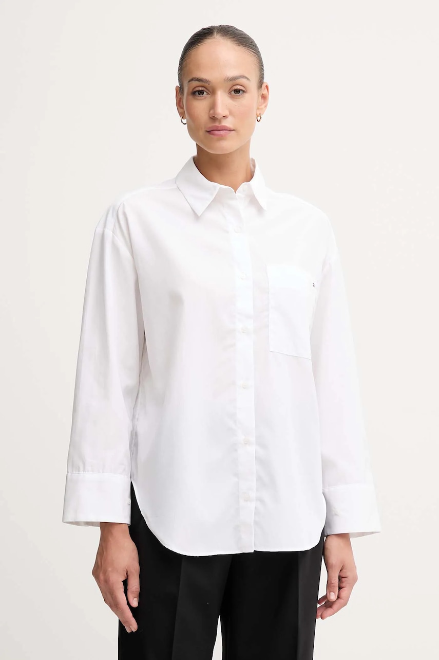 Levně Bavlněná košile Tommy Hilfiger dámská, bílá barva, relaxed, s klasickým límcem, WW0WW46599