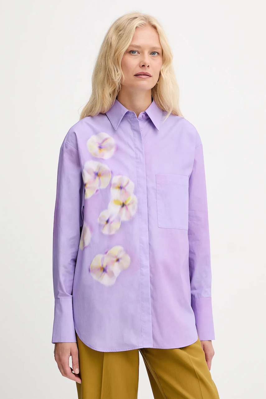 MAX&Co. cămașă din bumbac culoarea violet, cu guler clasic, relaxed, 2526116071200