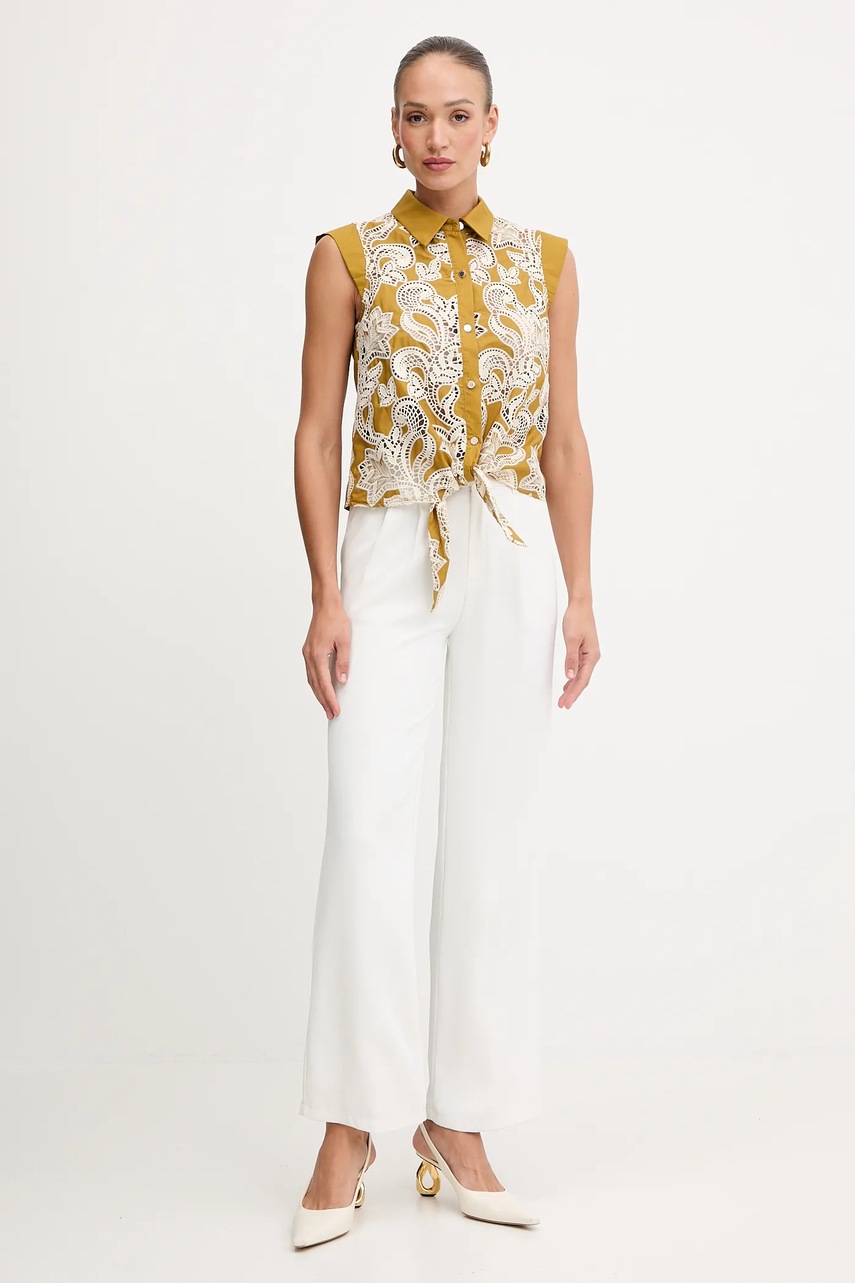 Хлопковая рубашка Morgan цвет зелёный regular классический воротник COILA