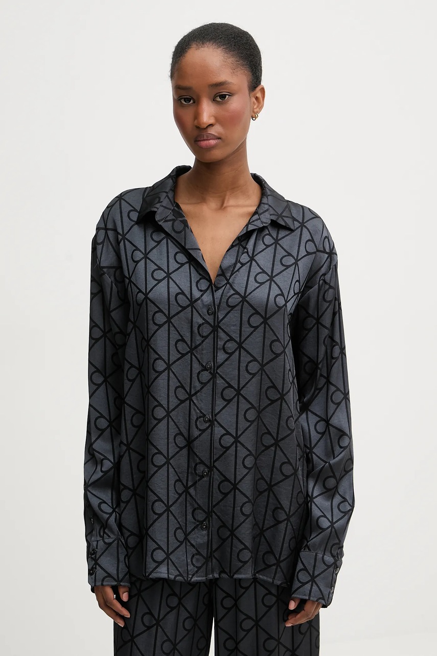 Levně Pyžamová košile Calvin Klein Underwear dámská, šedá barva, LV00QS7535