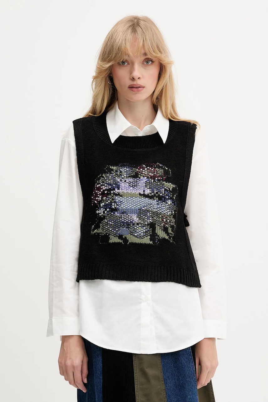 Desigual cămașă și vestă CHALECO culoarea alb, cu guler clasic, relaxed, 25WWCW01