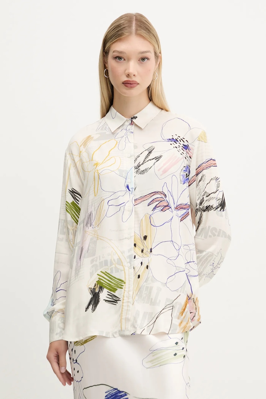 Desigual camasa NEWSARTY culoarea bej, cu guler clasic, relaxed, 25WWCW14