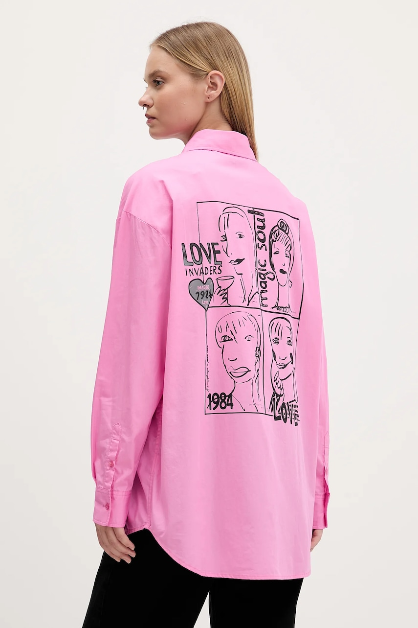 Desigual cămașă din bumbac GIRLS culoarea roz, cu guler clasic, relaxed, 25WWCW16