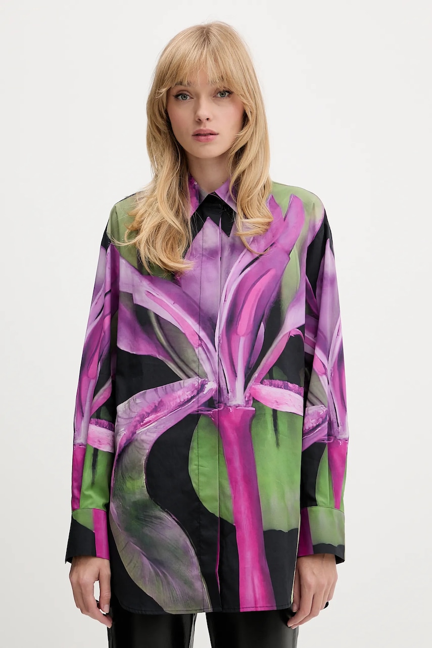 Desigual cămașă ORQUIDEA culoarea verde, cu guler clasic, relaxed, 25WWCW20