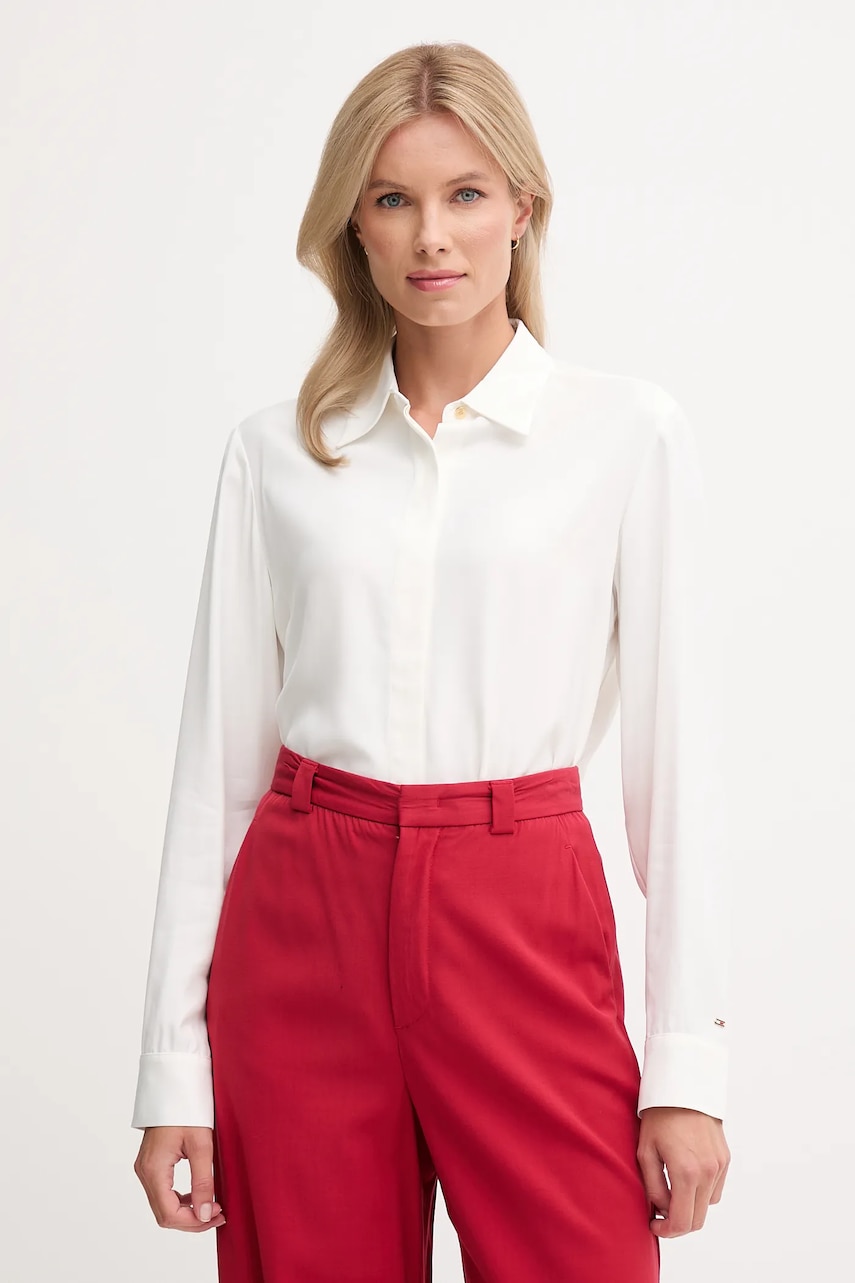 Levně Košile Tommy Hilfiger dámská, bílá barva, regular, s klasickým límcem, WW0WW46597