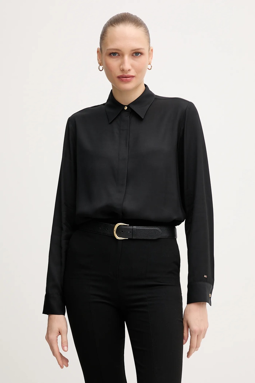 Levně Košile Tommy Hilfiger dámská, černá barva, regular, s klasickým límcem, WW0WW46597