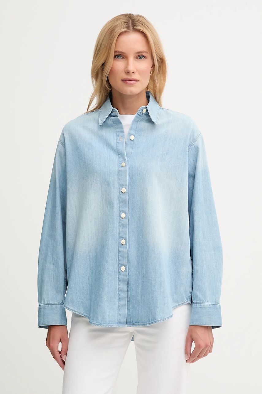 Levně Džínová košile Calvin Klein Jeans dámská, modrá barva, regular, s klasickým límcem, LV047D752G