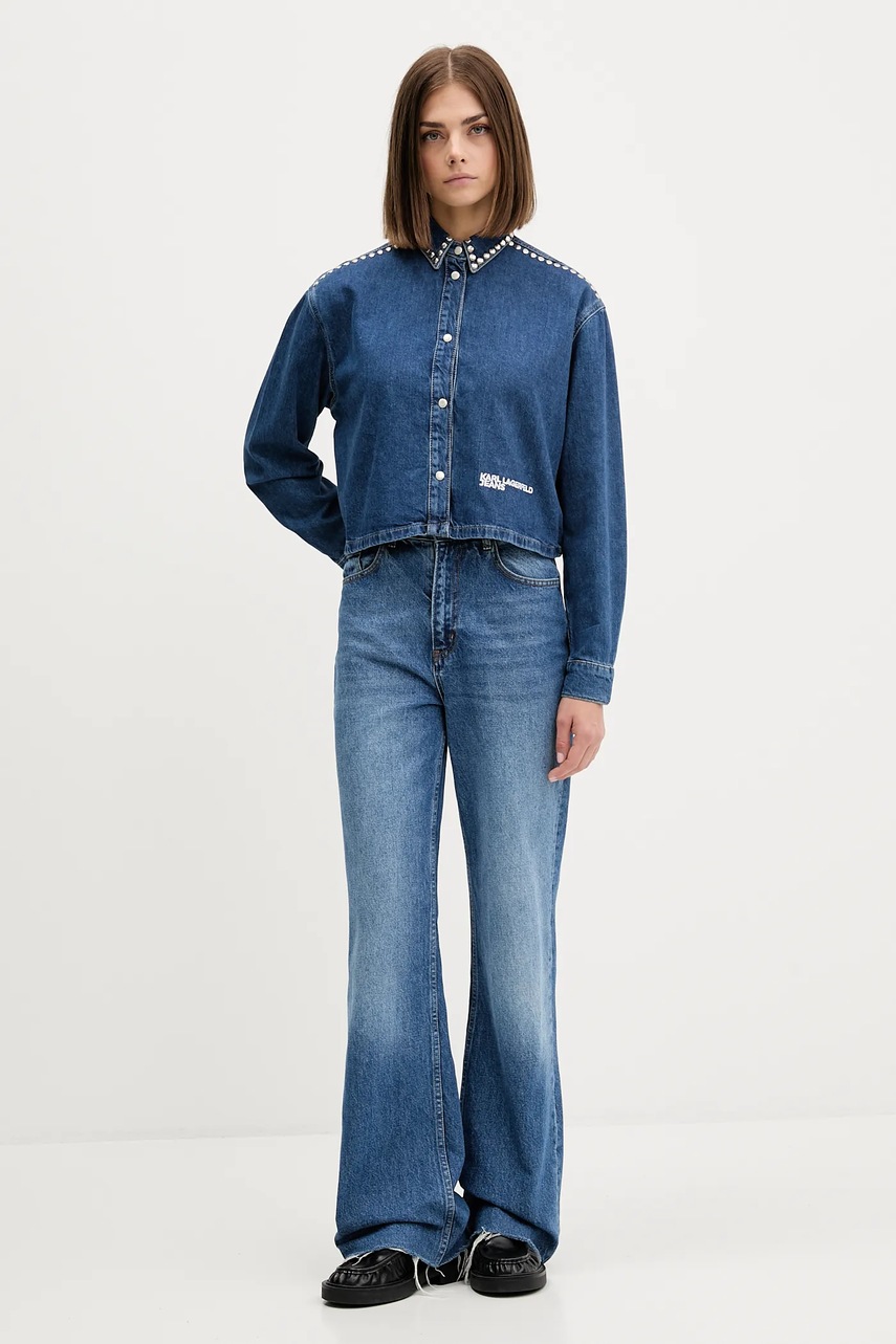 Джинсовая рубашка Karl Lagerfeld Jeans цвет синий relaxed классический воротник A4W11002 Джинсовая рубашка Karl Lagerfeld Jeans цвет синий relaxed классический воротник A4W11002