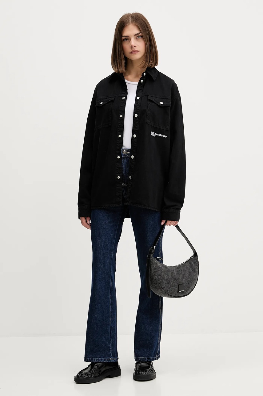 Джинсовая рубашка Karl Lagerfeld Jeans цвет чёрный relaxed классический воротник A4W11033