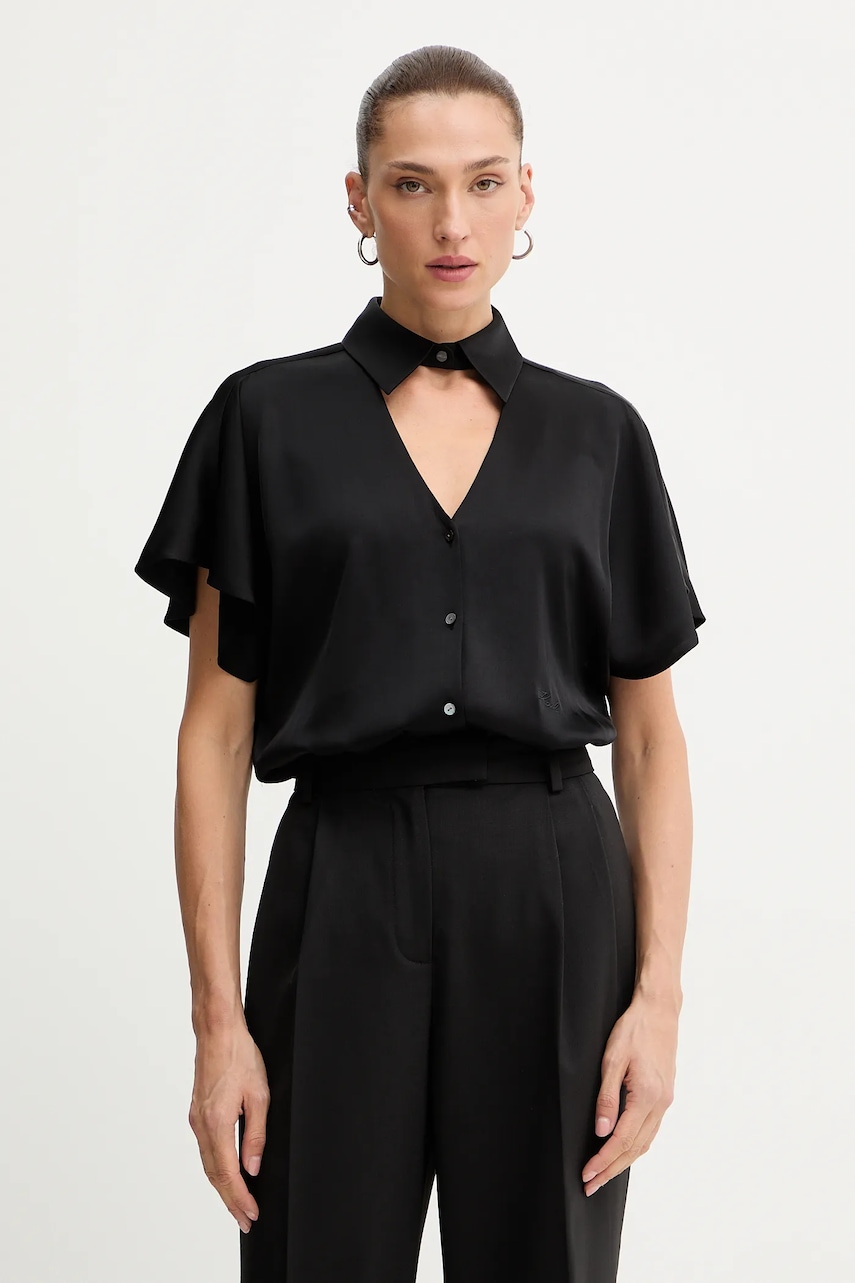 Karl Lagerfeld cămașă culoarea negru, cu guler clasic, relaxed, A4W11040