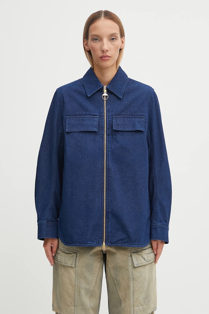 Barbour cămașă cu mătase Arla Denim Overshirt culoarea bleumarin, cu guler clasic, relaxed, LOS0078IN12