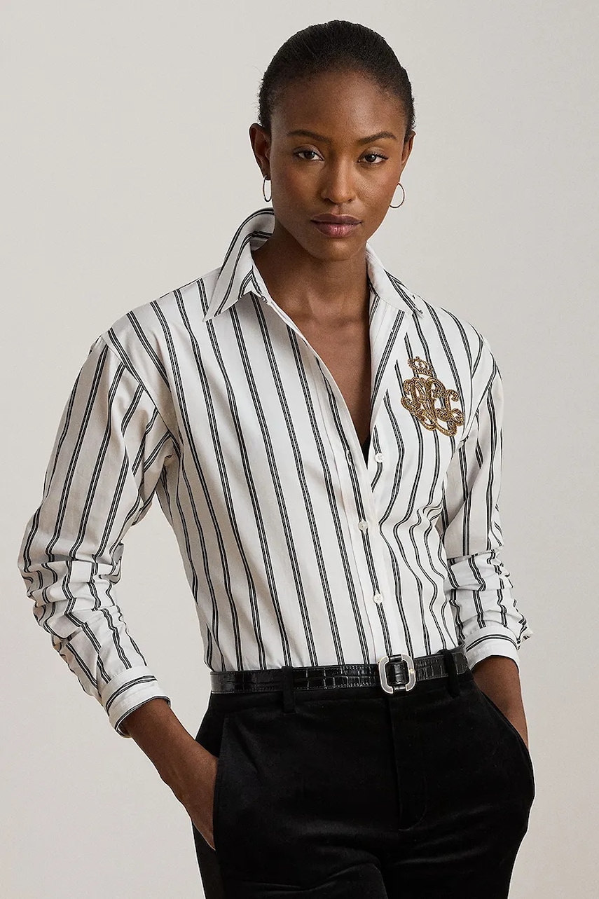 Levně Bavlněná košile Lauren Ralph Lauren dámská, bílá barva, relaxed, s klasickým límcem, 200979991