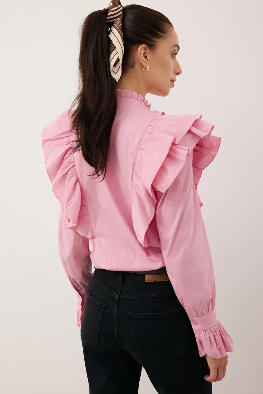 Рубашка Bizuu SANNI цвет розовый regular со стойкой SANNI RÓŻOWY