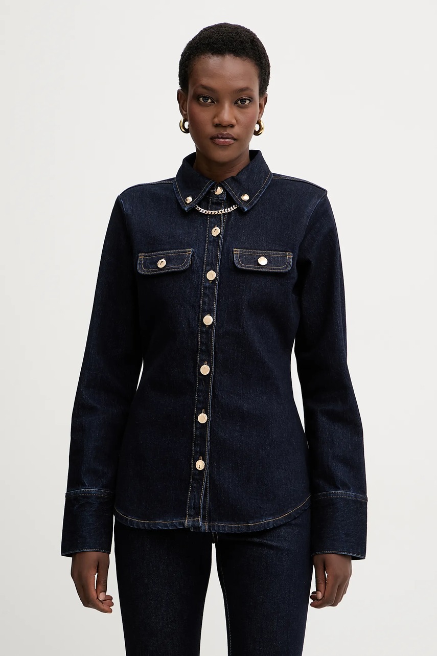 Retrofete cămașă jeans Jorun culoarea bleumarin, cu guler clasic, slim, R-FW25-11811-11