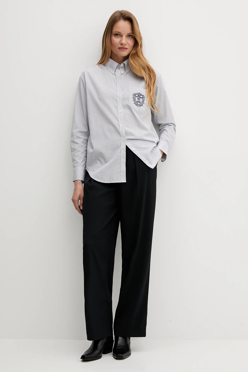 Хлопковая рубашка Gant цвет синий relaxed классический воротник 4300557