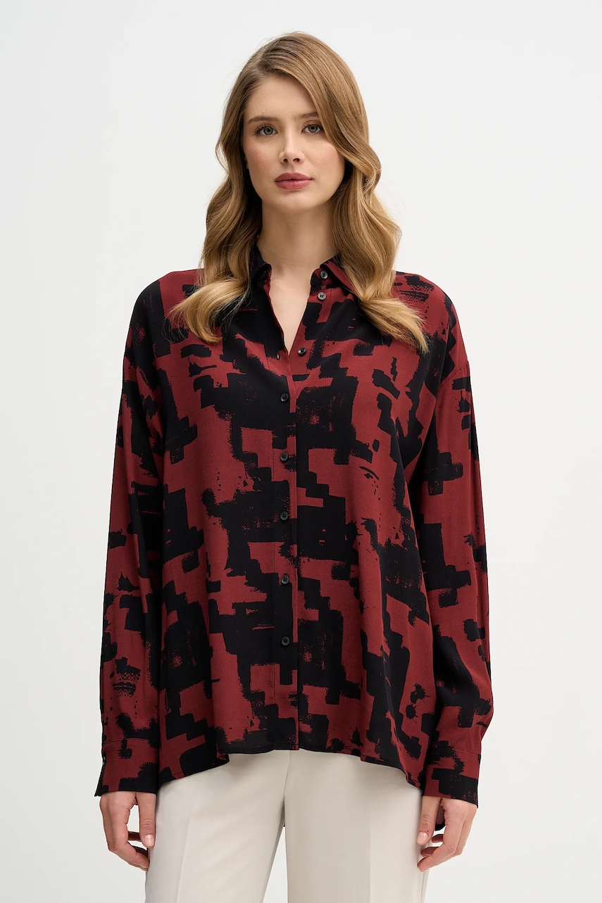 Sisley cămașă culoarea bordo, cu guler clasic, relaxed, 5W4VLQ07F