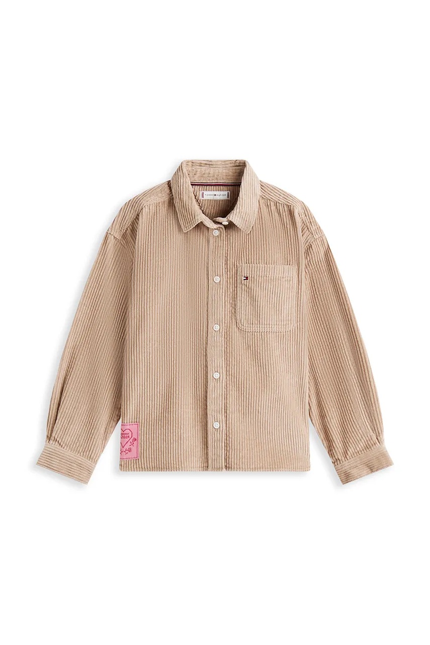 Детская хлопковая рубашка Tommy Hilfiger цвет бежевый KG0KG09022