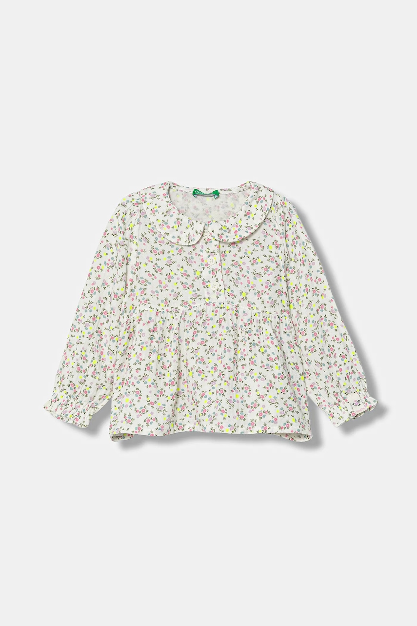 Levně Dětská bavlněná halenka United Colors of Benetton béžová barva, vzorovaná, 534ZGQ02T