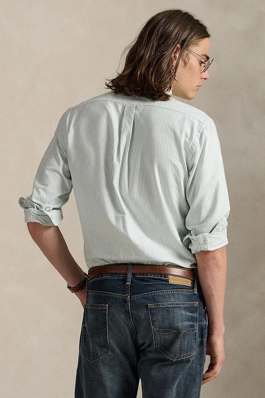 Хлопковая рубашка Polo Ralph Lauren цвет зелёный regular воротник button-down 710953704