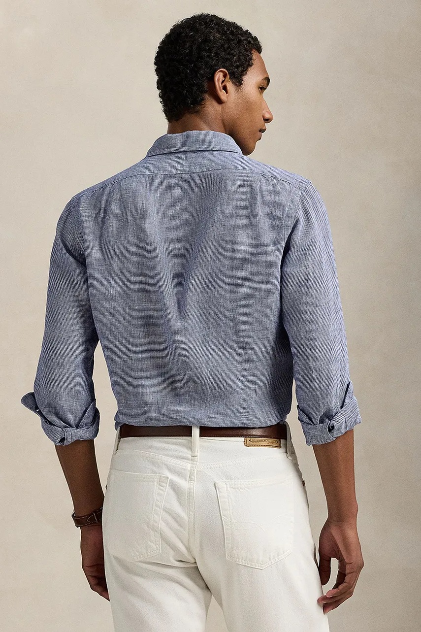 Льняная рубашка Polo Ralph Lauren цвет синий regular классический воротник 710968971