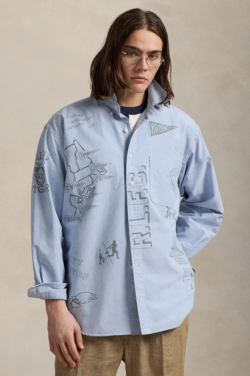 Levně Košile Polo Ralph Lauren pánská, modrá barva, relaxed, 710972188
