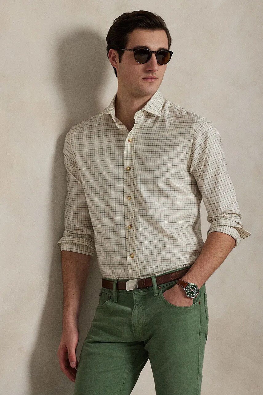 Levně Bavlněná košile Polo Ralph Lauren pánská, béžová barva, regular, s klasickým límcem, 710973083