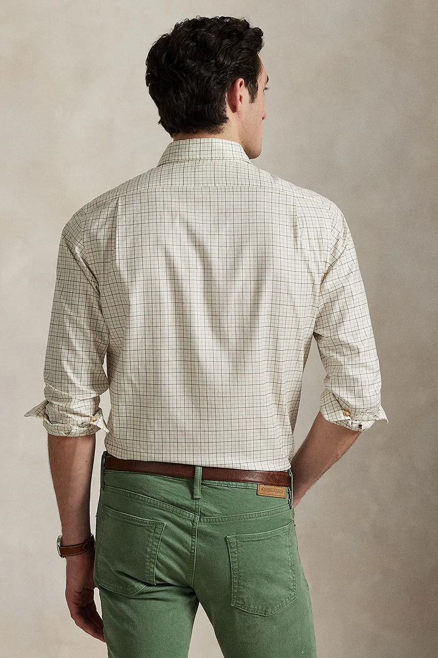 Хлопковая рубашка Polo Ralph Lauren цвет бежевый regular классический воротник 710973083