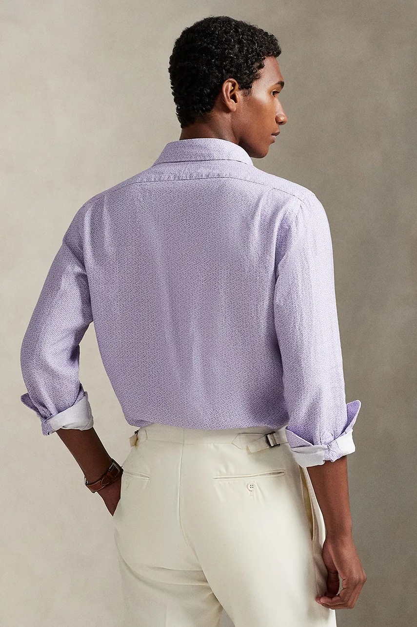 Льняная рубашка Polo Ralph Lauren цвет розовый regular итальянский воротник 710974546