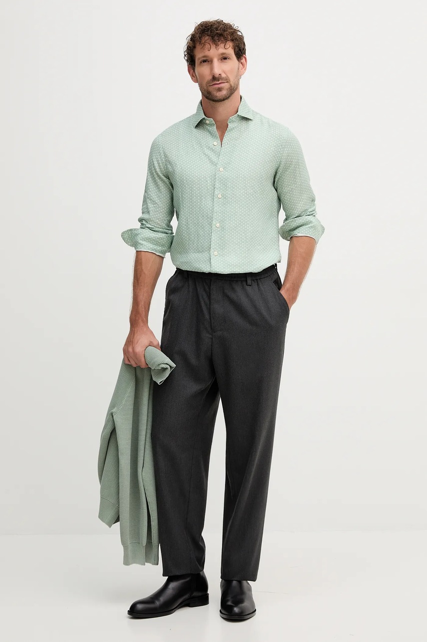 Льняная рубашка Polo Ralph Lauren цвет зелёный regular итальянский воротник 710974546