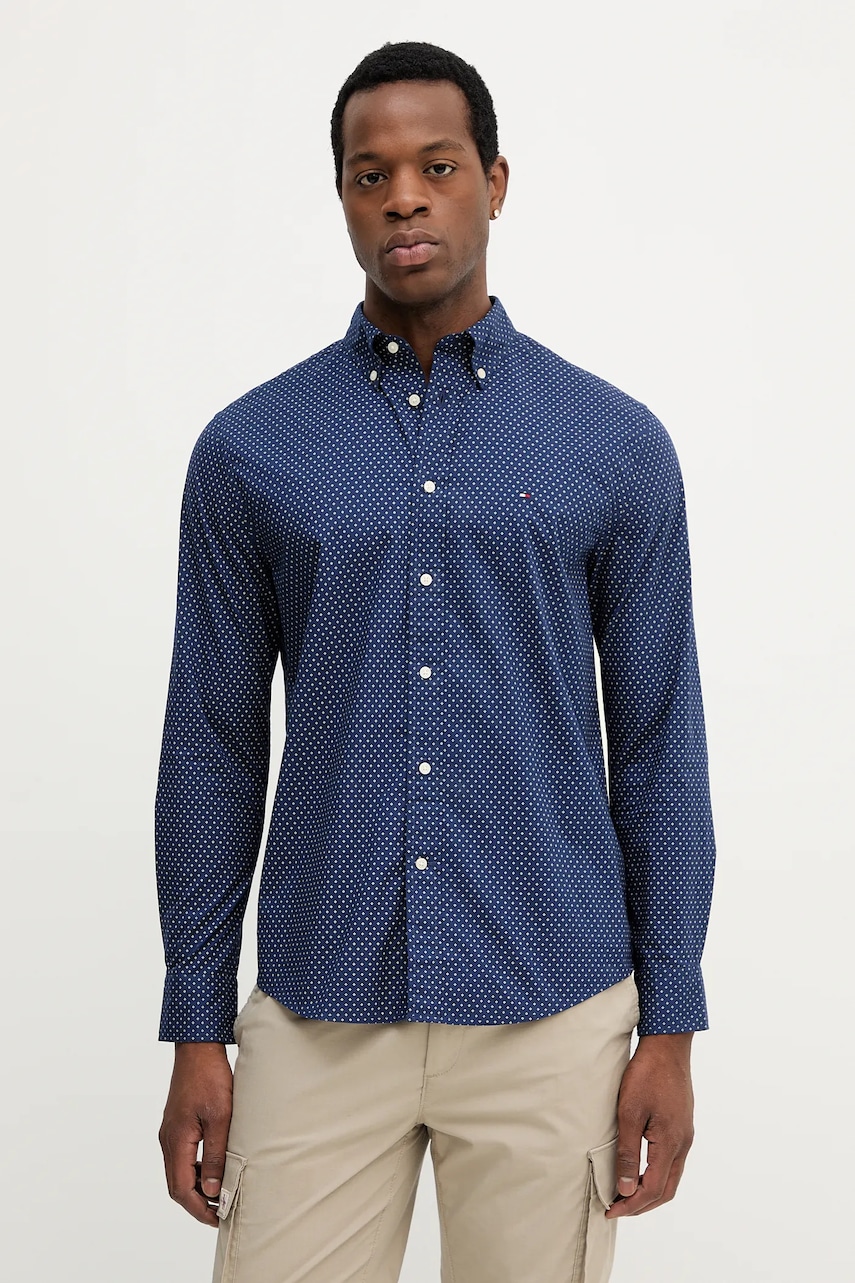 Levně Bavlněná košile Tommy Hilfiger pánská, tmavomodrá barva, regular, s límečkem button-down, MW0MW39437
